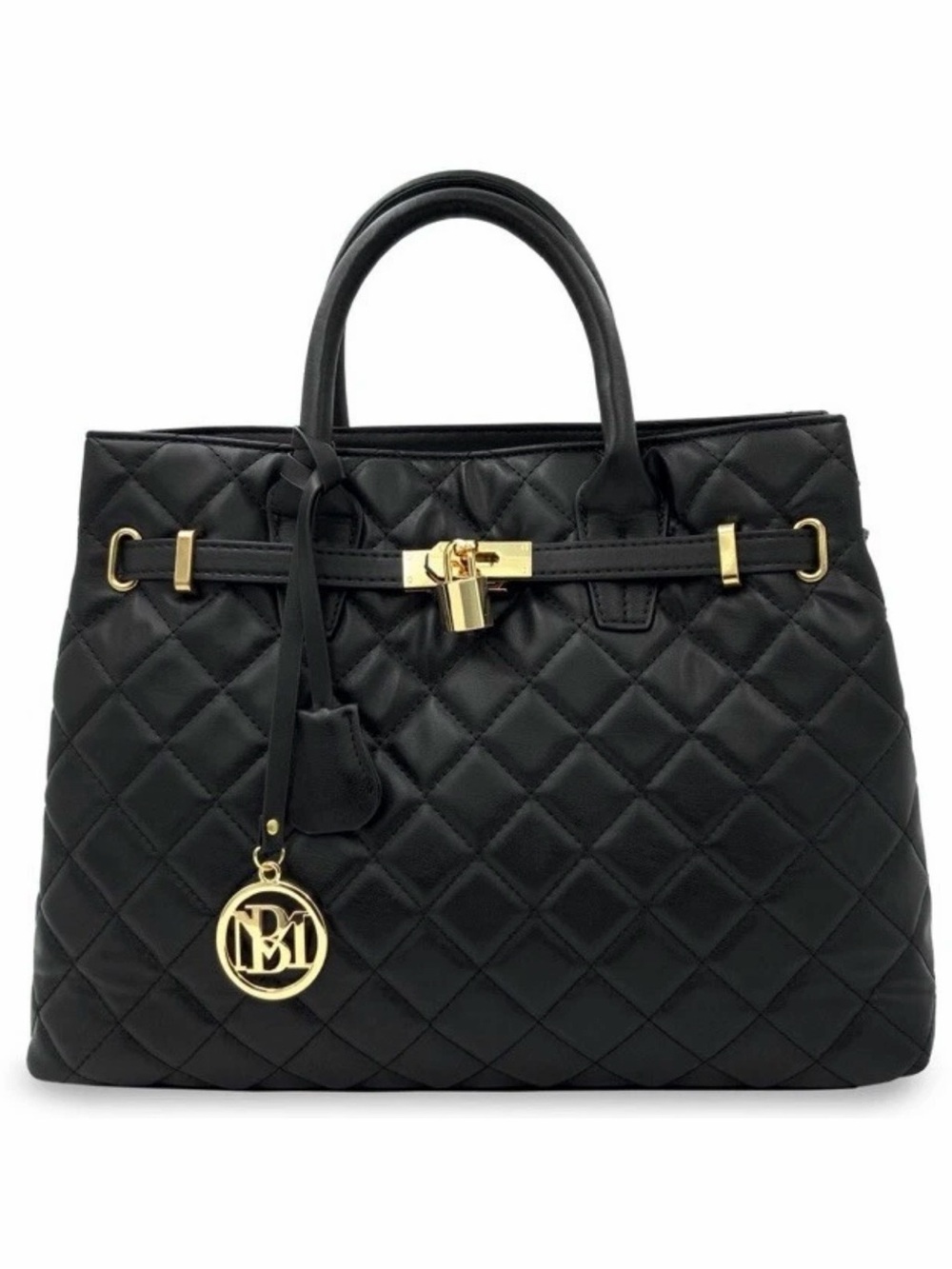 Badgley Mischka Black Quilted Tote with Gold Hardware - Picture 2 of 5